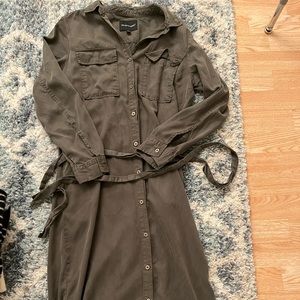 Green button down dress with belt